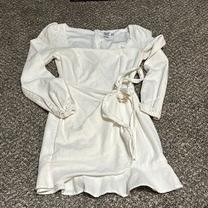 White Long Sleeve Wrap Dress